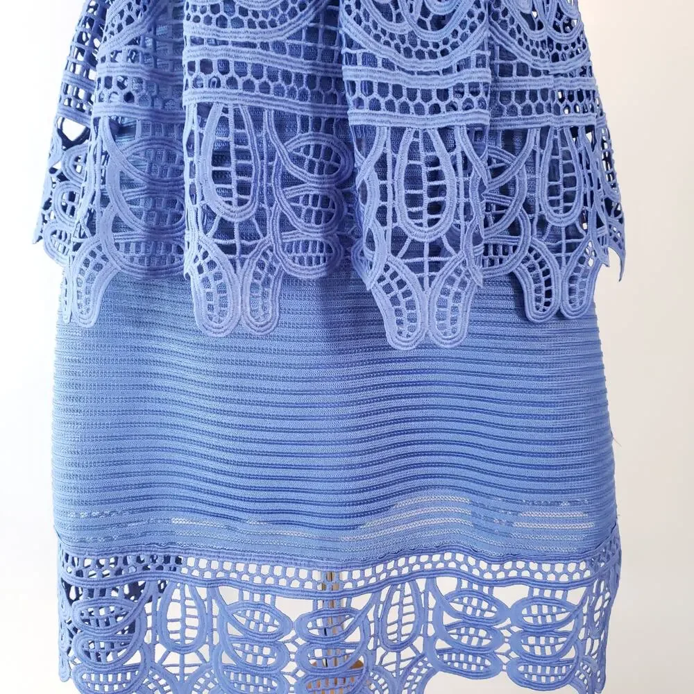 NEW self-portrait Lace Peplum Dress Blue Plunging Neck Revolve Women 2 - Picture 9 of 15